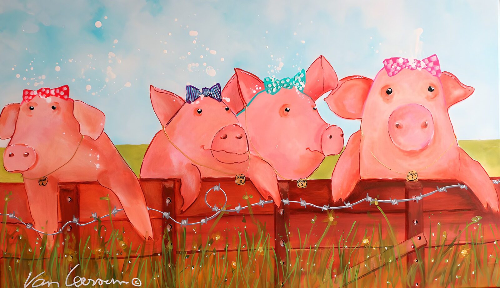 TPFR24039: Quatre joyeuses cochons avec des nœuds