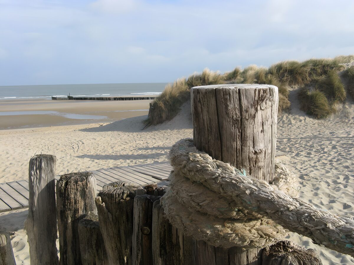 TPFR60907: Plage tranquille avec poteaux en bois