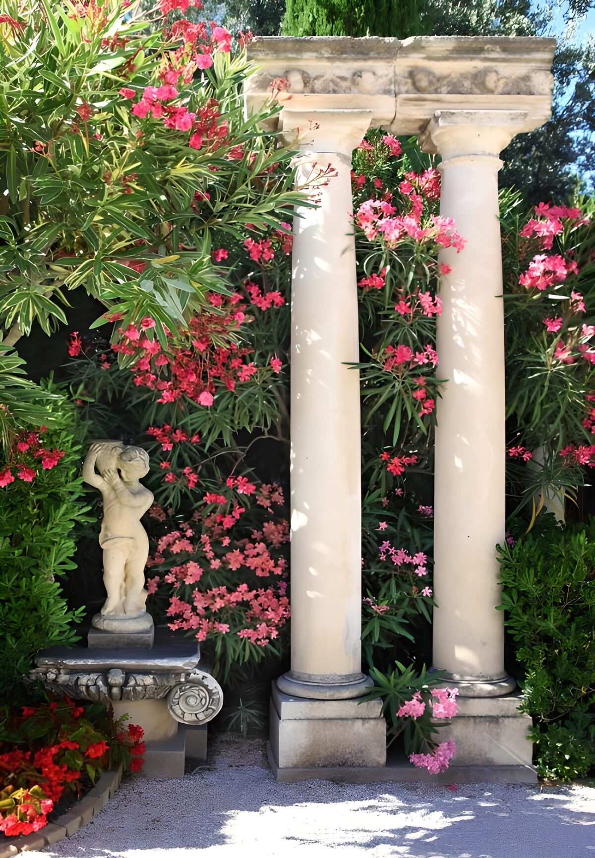 TPFR95880: Colonnes dans un jardin fleuri