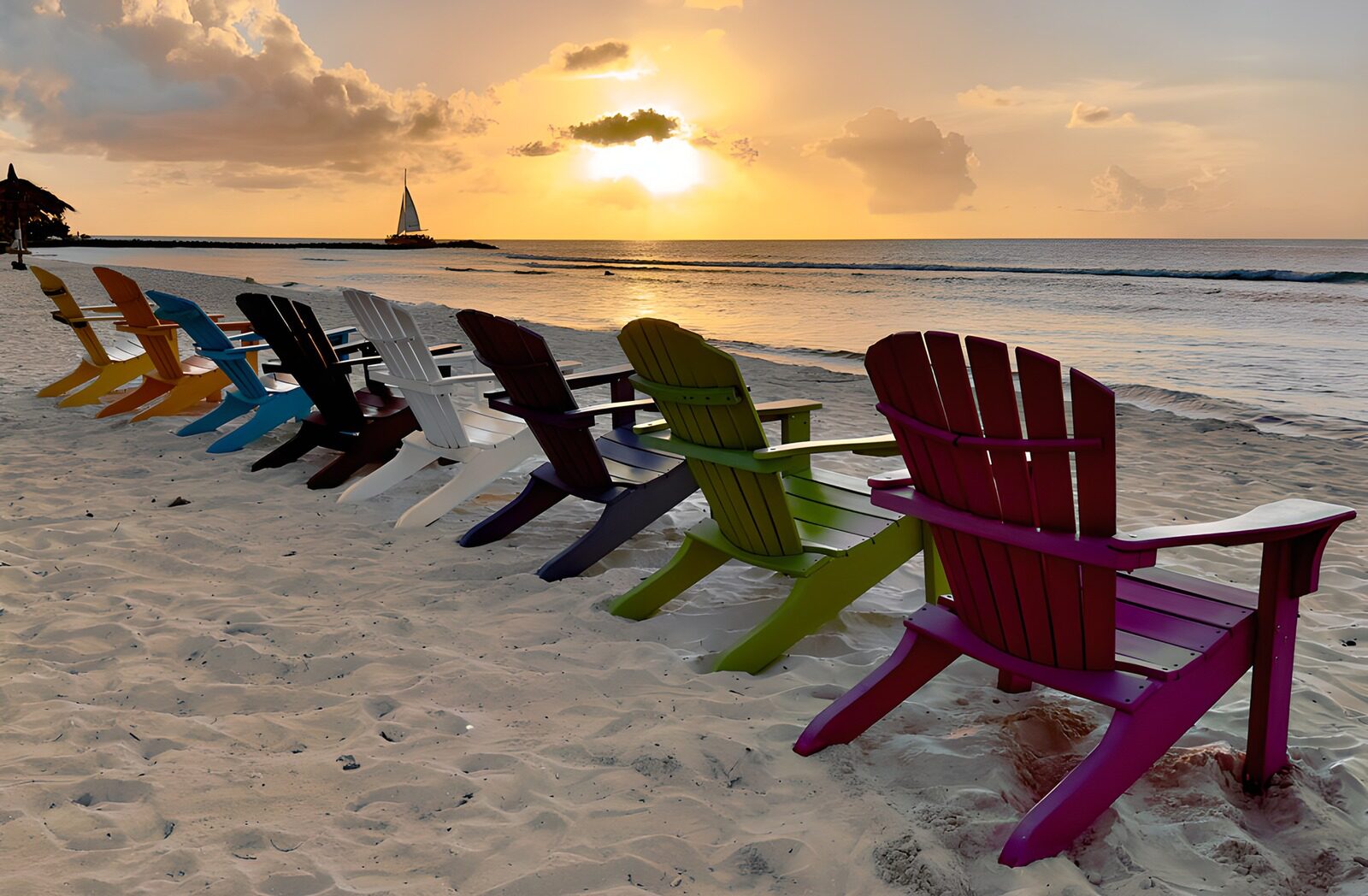 TPFR27441: Chaises de plage au coucher de soleil