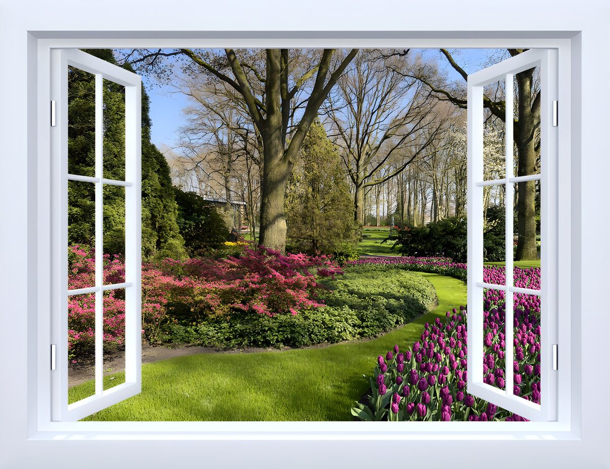 TPFR99723: Vue sur un jardin fleuri