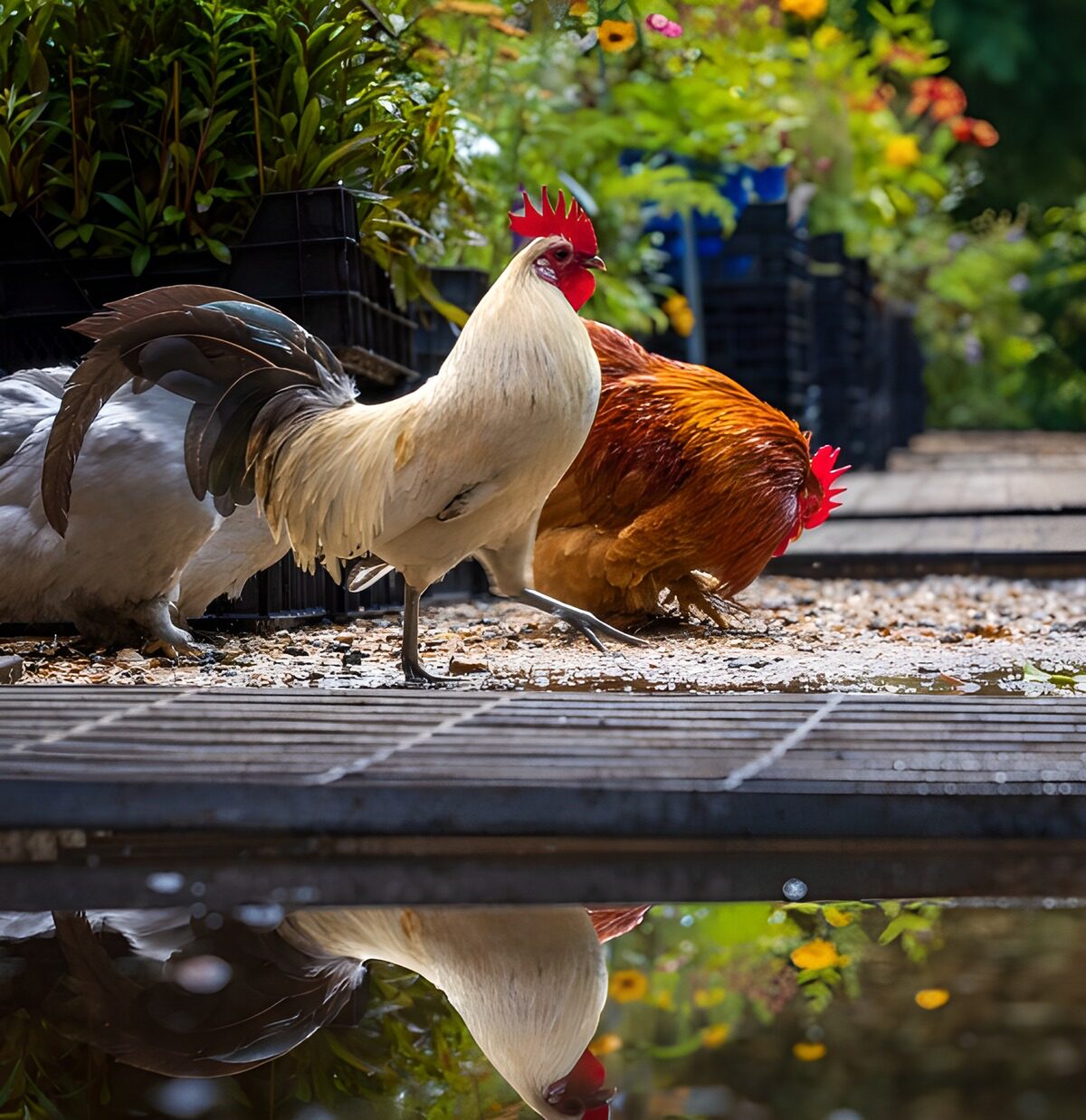 TPFR26176: Coqs dans le jardin