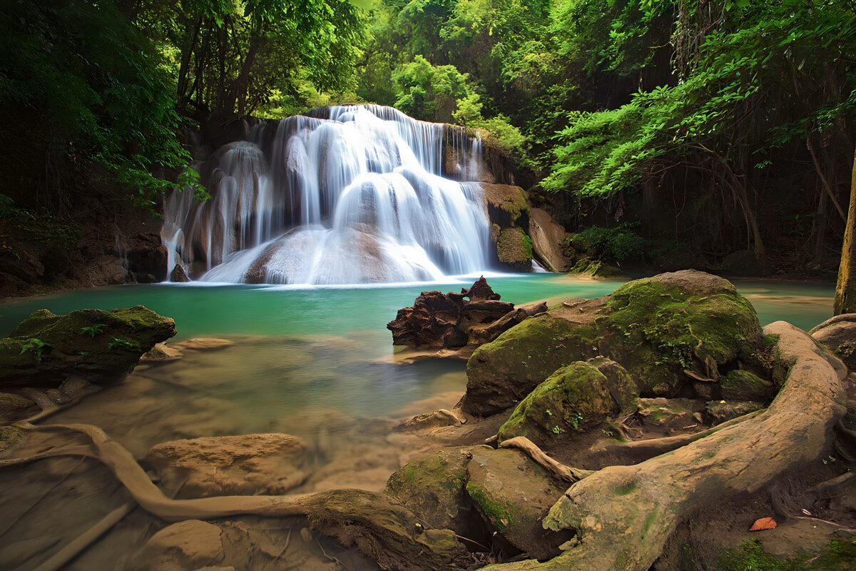 TPFR74939: Cascade majestueuse dans la forêt