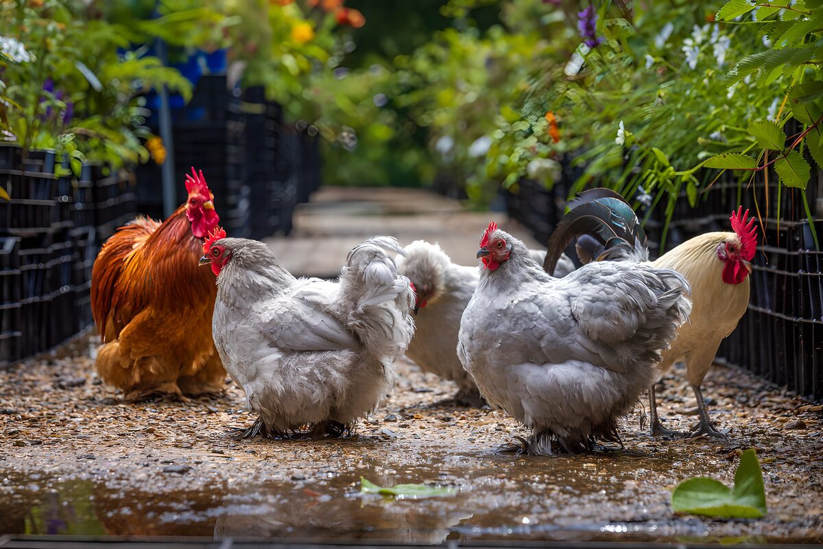 TPFR17889: Poules dans un jardin