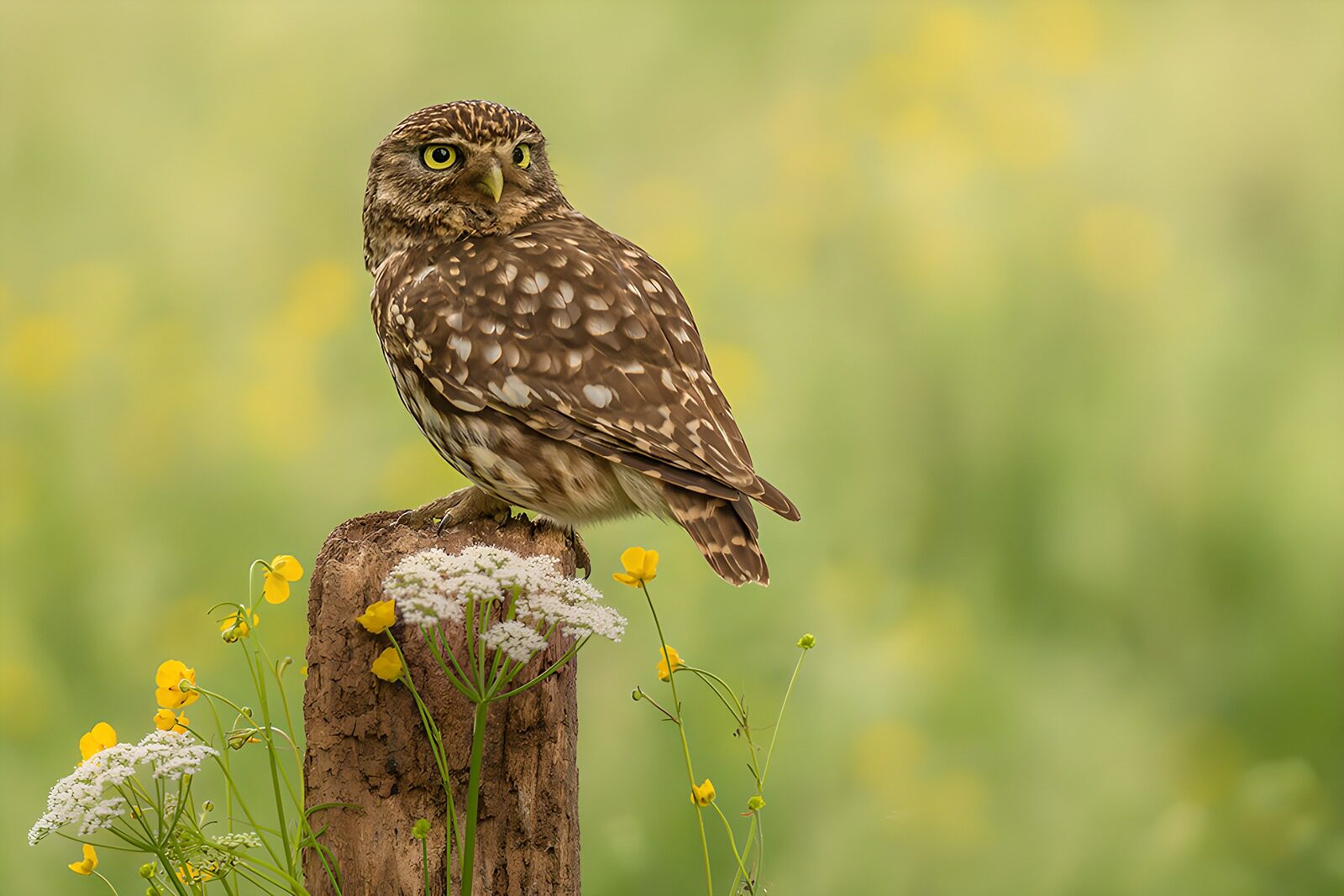 TPFR59055: Hibou perché parmi les fleurs