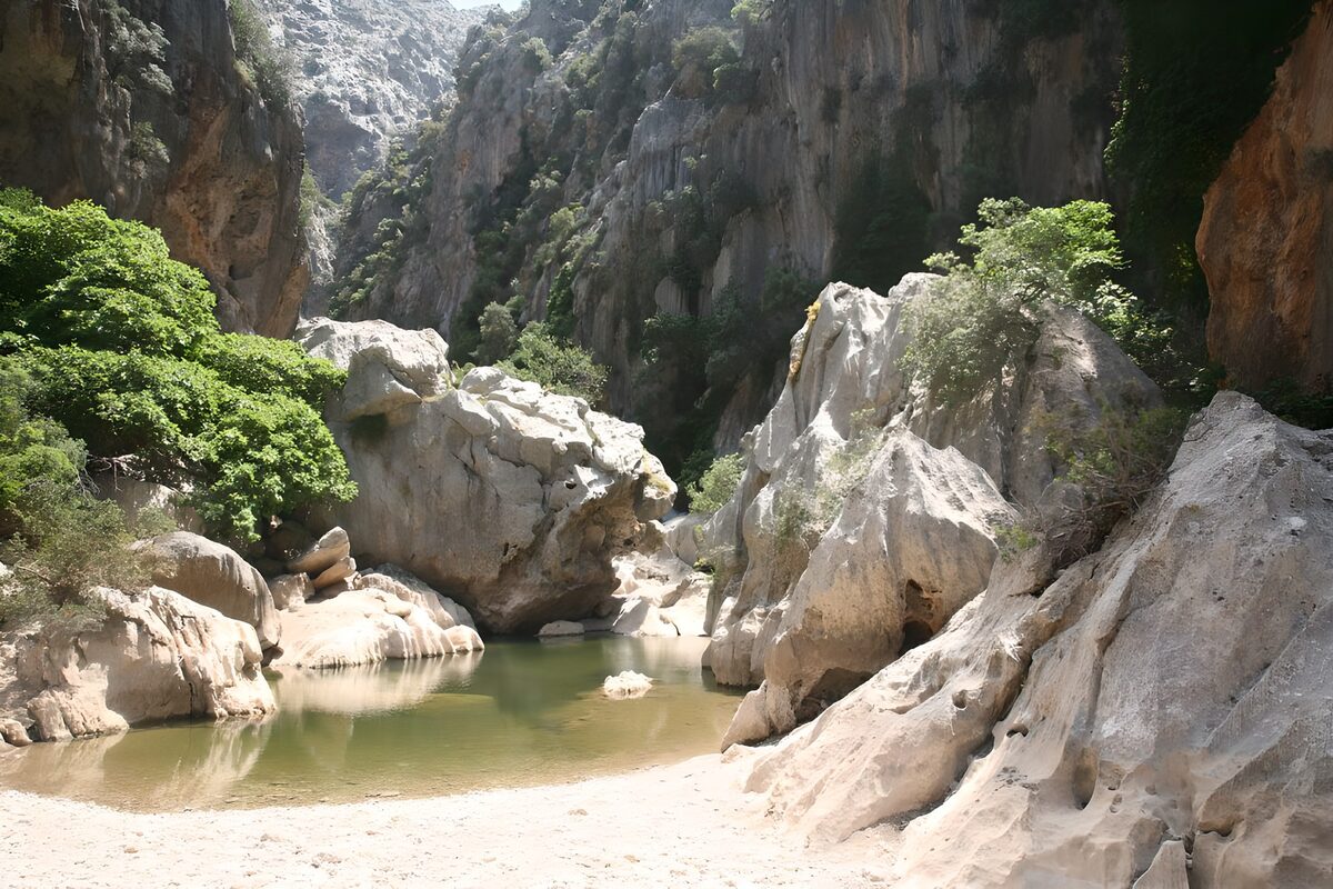 Pièce d'eau encadrée de roches version 1