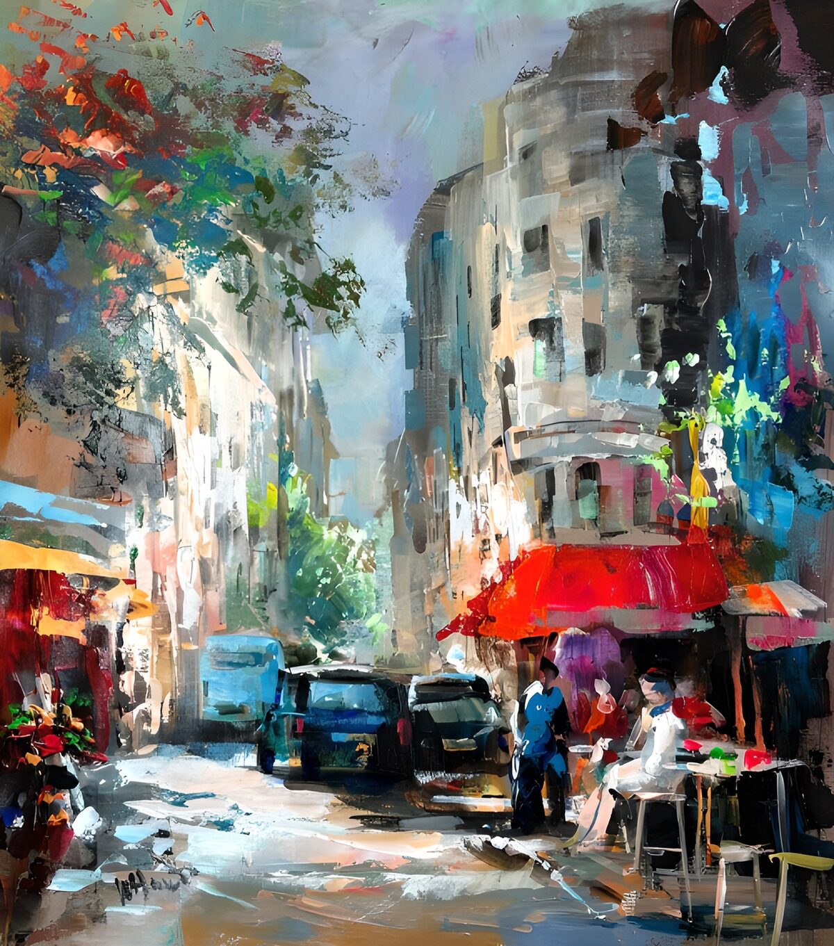TPFR64033: Café en rue parisienne animée