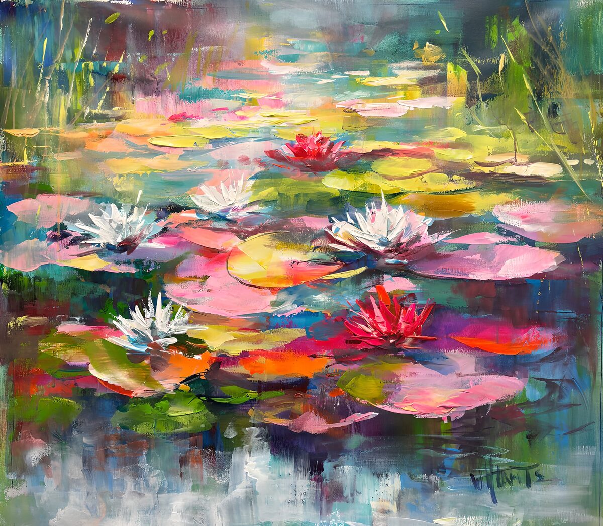 Nénuphars colorés au bord de l'eau