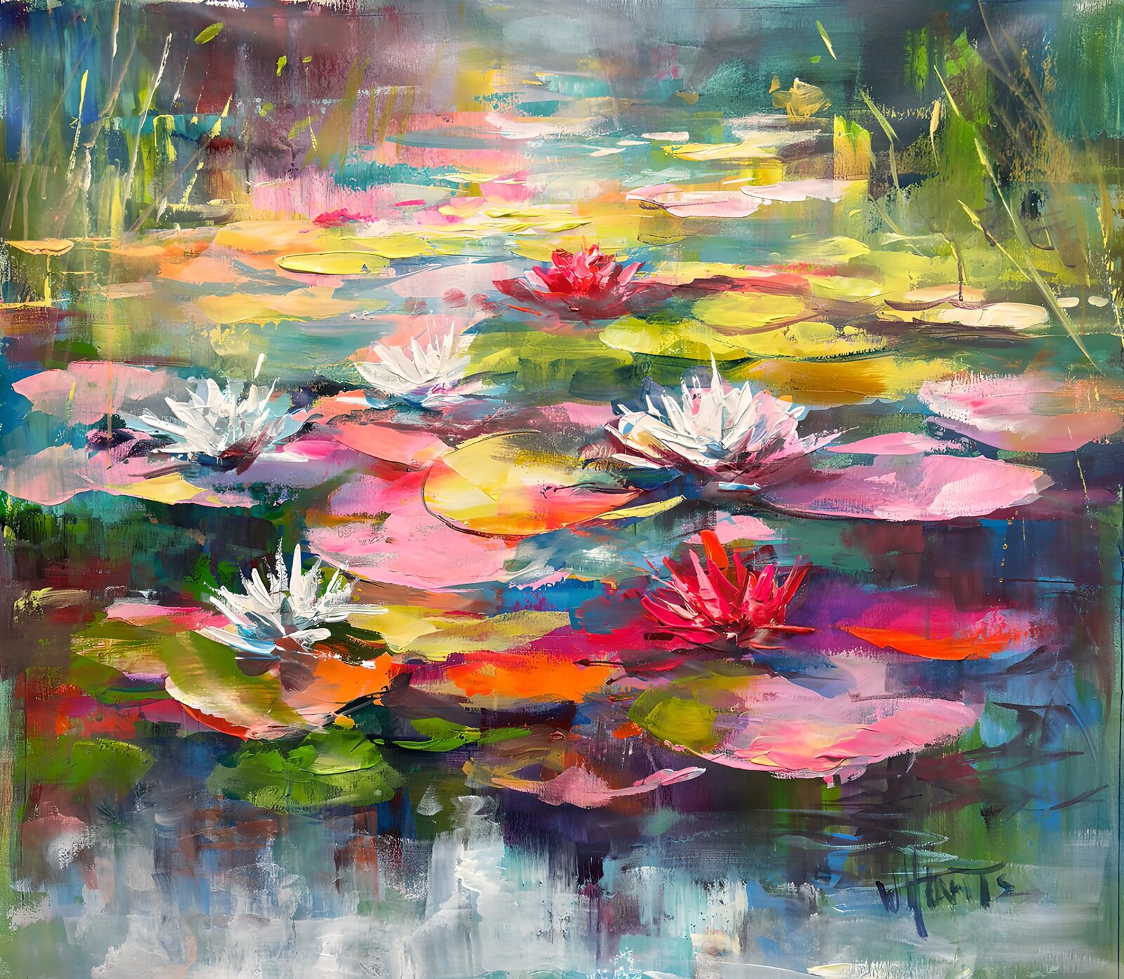 TPFR91260: Nénuphars colorés au bord de l'eau