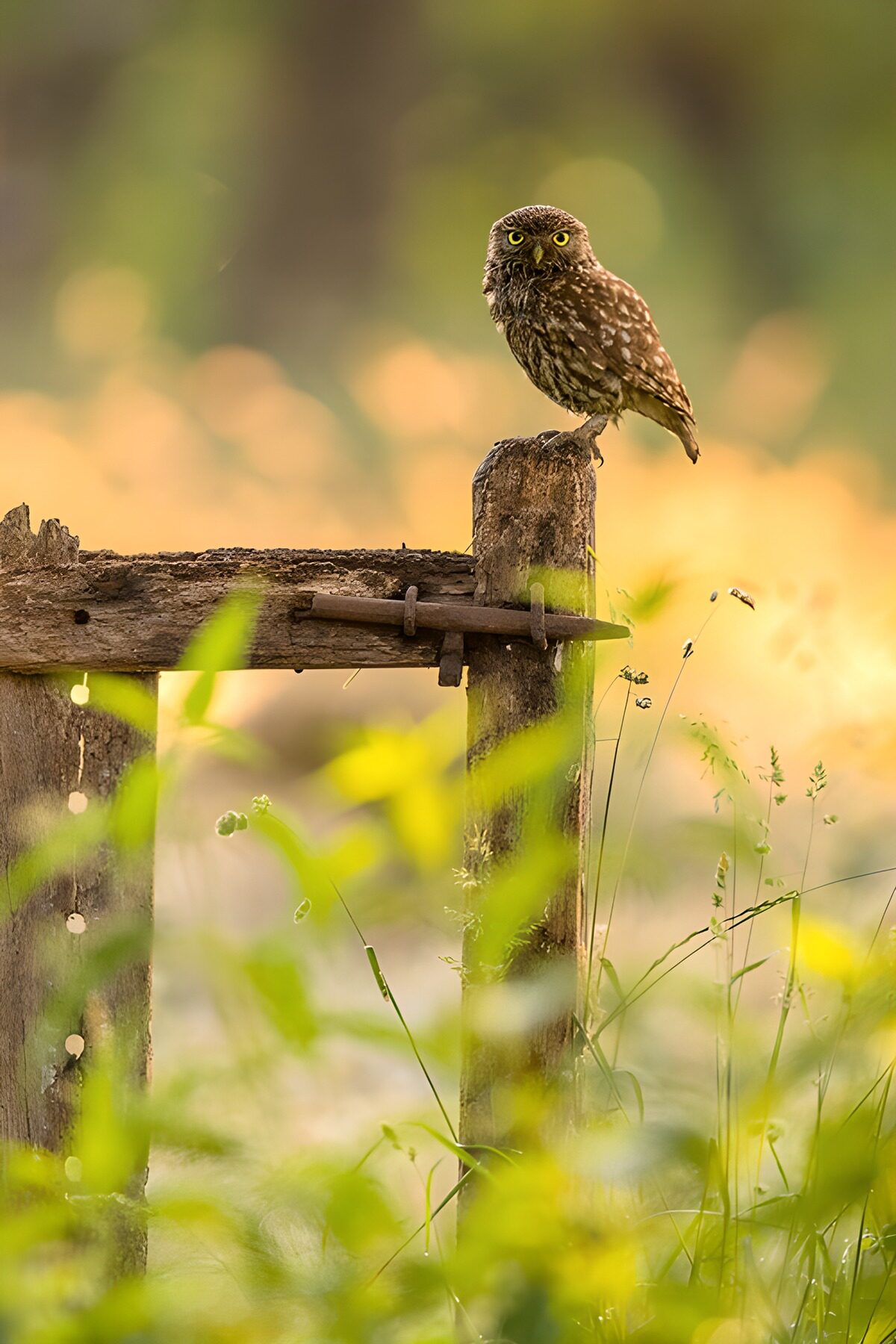 TPFR71969: Hibou perché sur une vieille clôture