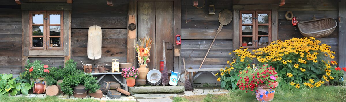 TPFR69306: Maison rustique pleine de fleurs
