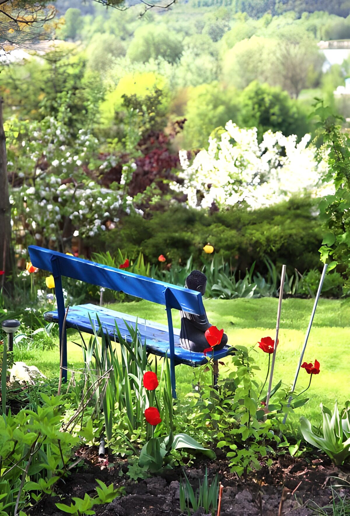 TPFR54059: Bouddha sur un banc bleu version 2