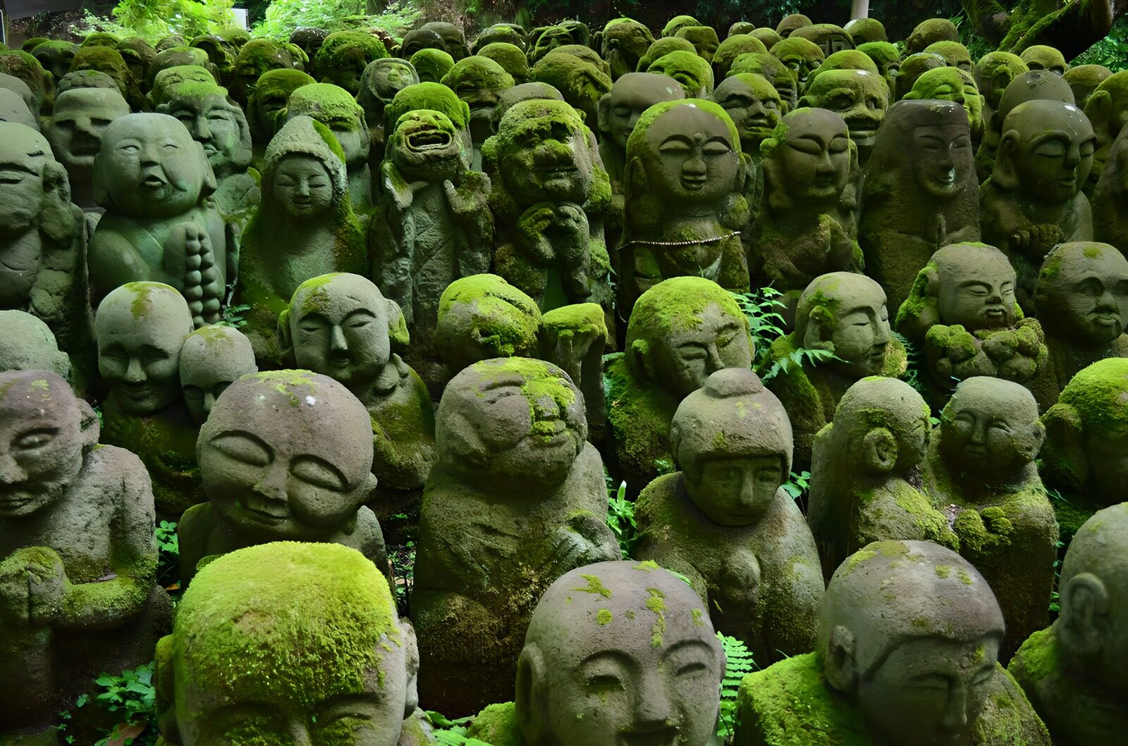 TPFR90282: Statues de pierre couvertes de mousse