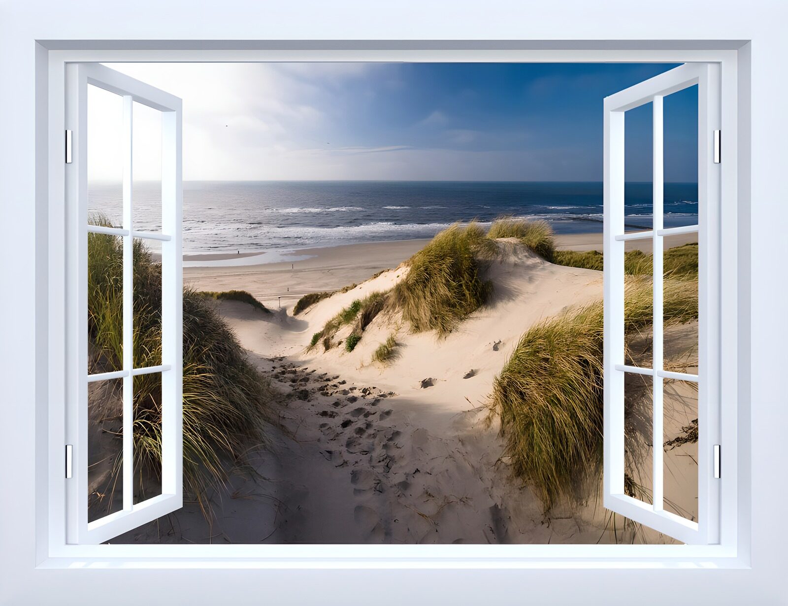 TPFR40677: Vue sur la plage depuis la fenêtre