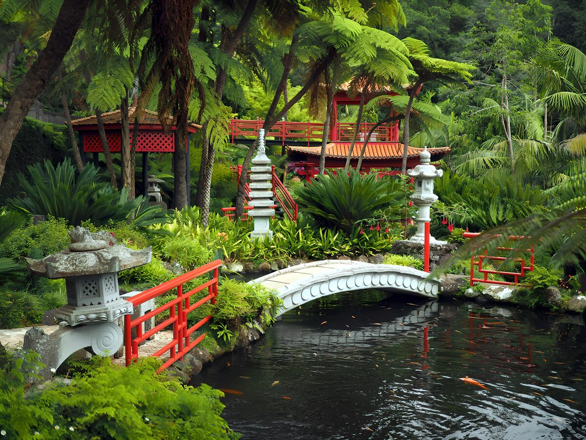 TPFR47686: Jardin paisible avec pont traditionnel