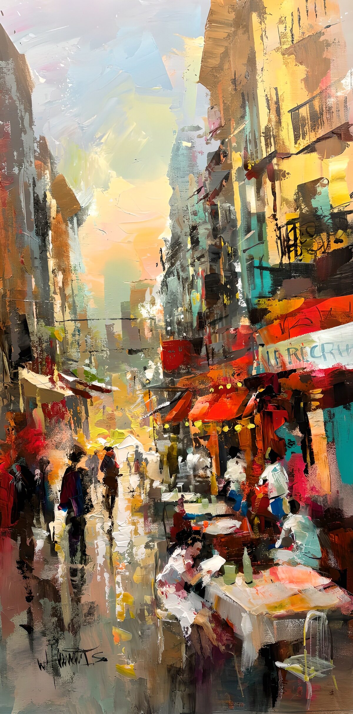 Café et marché sous la pluie