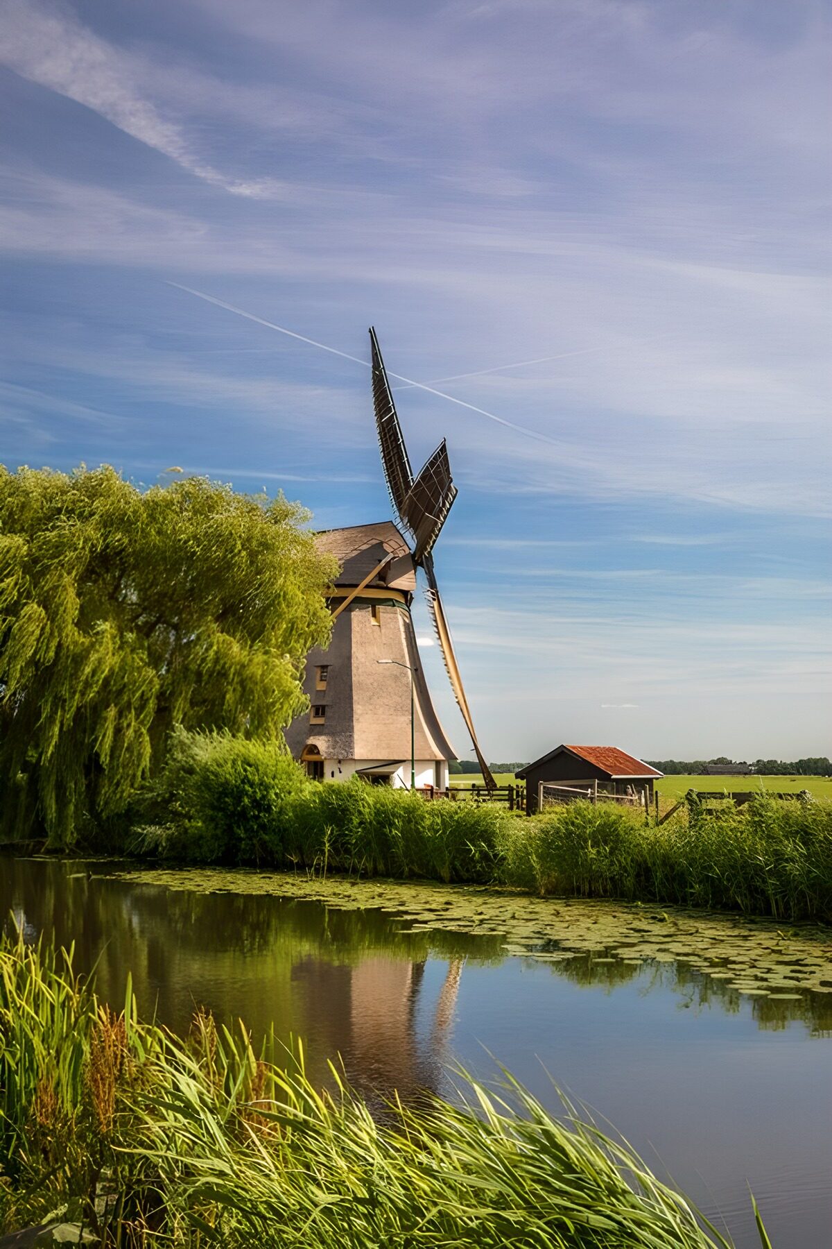 Moulin à vent sous un ciel bleu