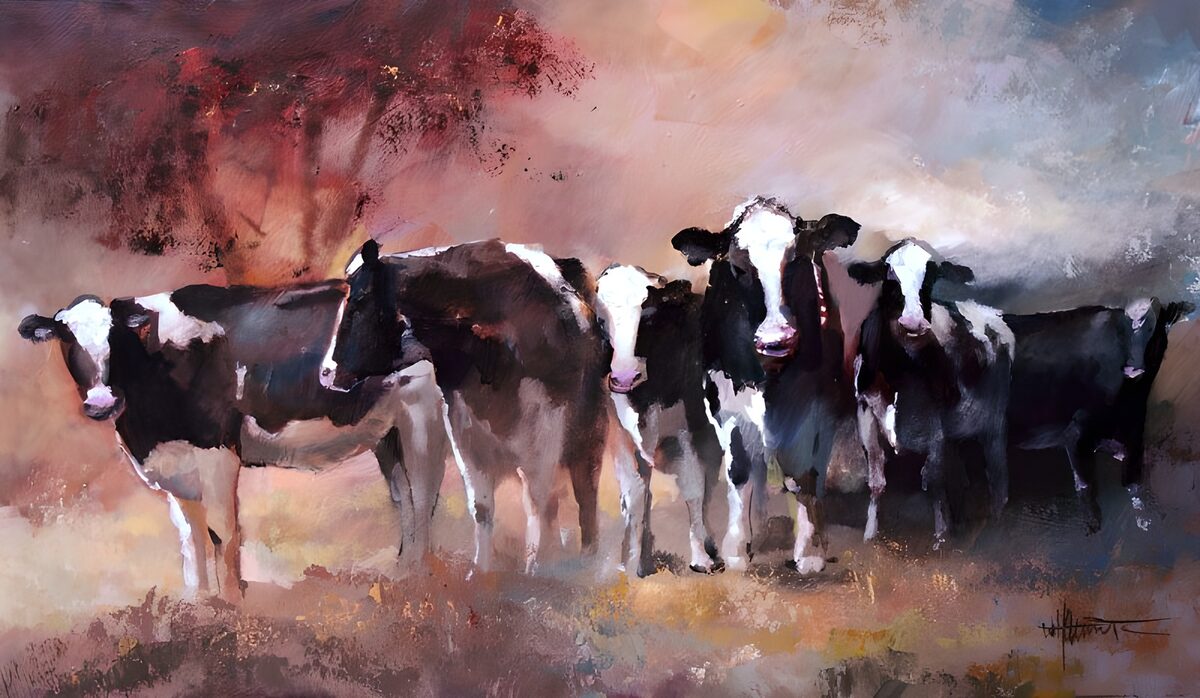 Peinture d'un troupeau de vaches 1