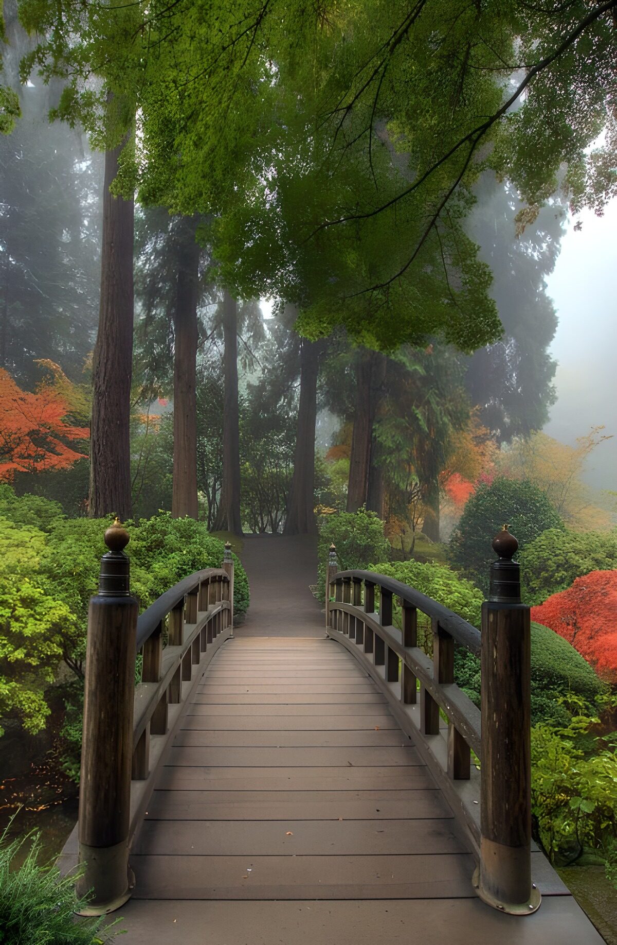 TPFR77165: Pont en bois dans un jardin tranquille