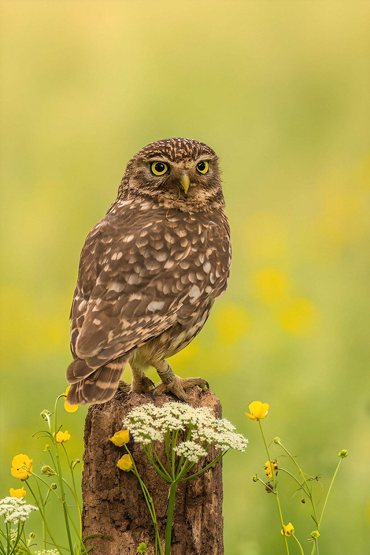 TPFR15513: Hibou sur un tronc fleuri