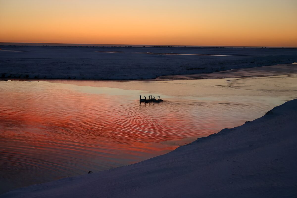 TPFR84761: Coucher de soleil sur la rivière gelée