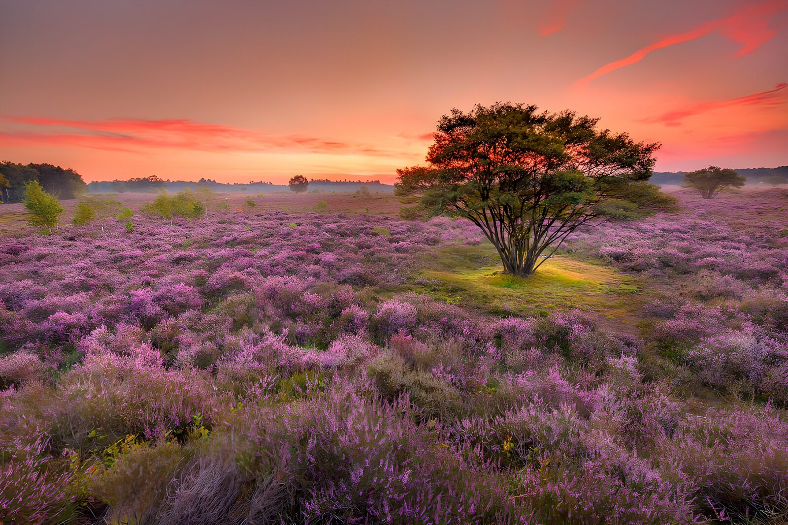 TPFR88584: Paysage de bruyère au coucher de soleil
