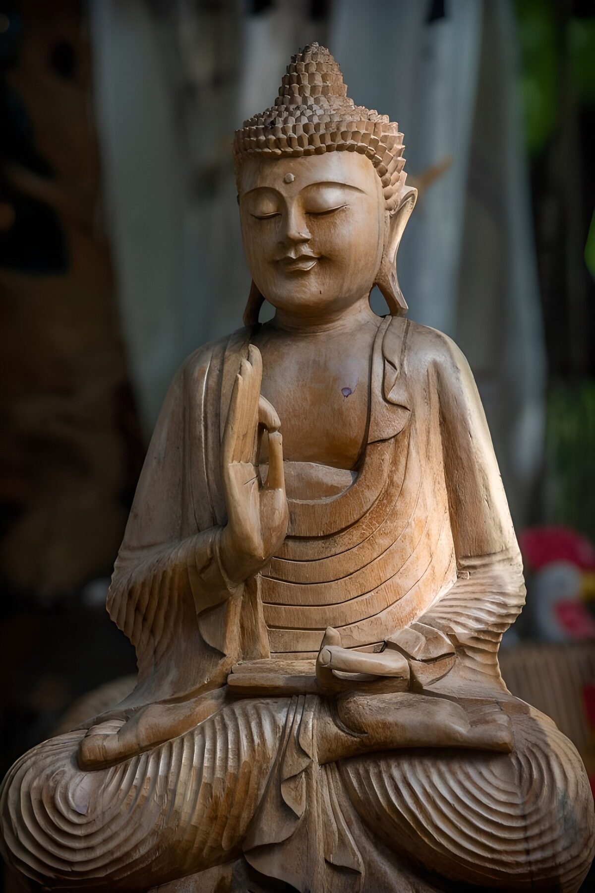 TPFR42936: Statue de Bouddha en bois sculpté