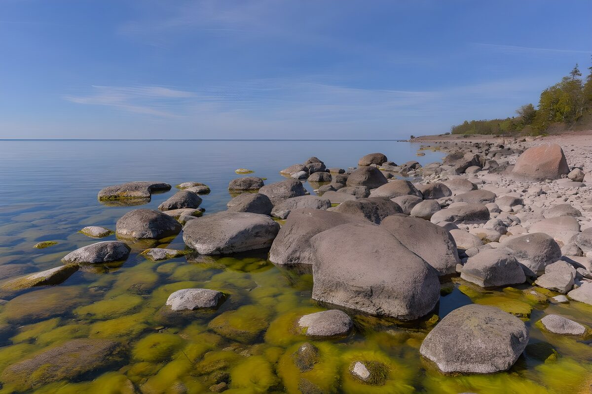 TPFR78923: Plage tranquille aux rochers de granite